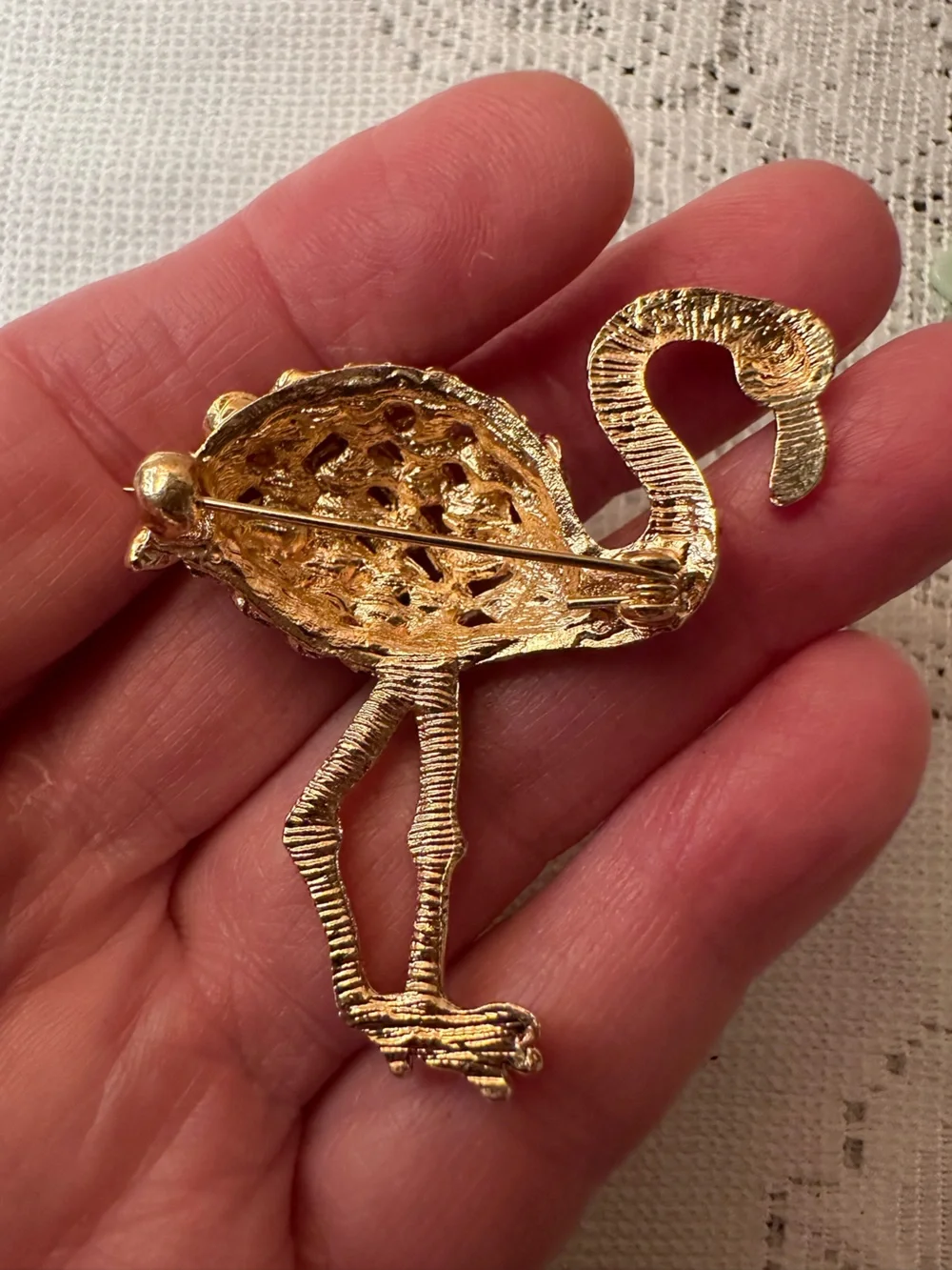 Gold-Tone Pink Crystal Flamingo Brooch